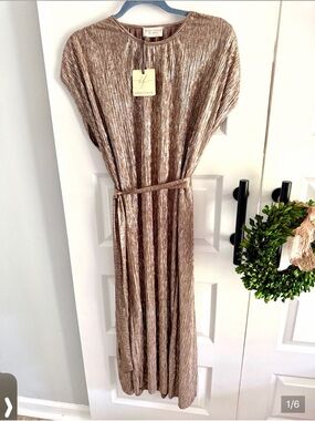 Dress Forum Metallic gold Pleated Midi-Maxi Dress large